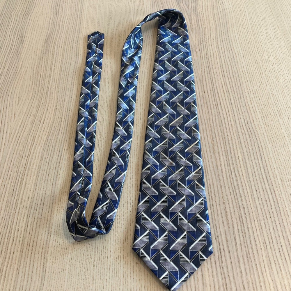 David Taylor Necktie Mens OS Blue Geometric Abstract Art Deco Woven Poly Tie